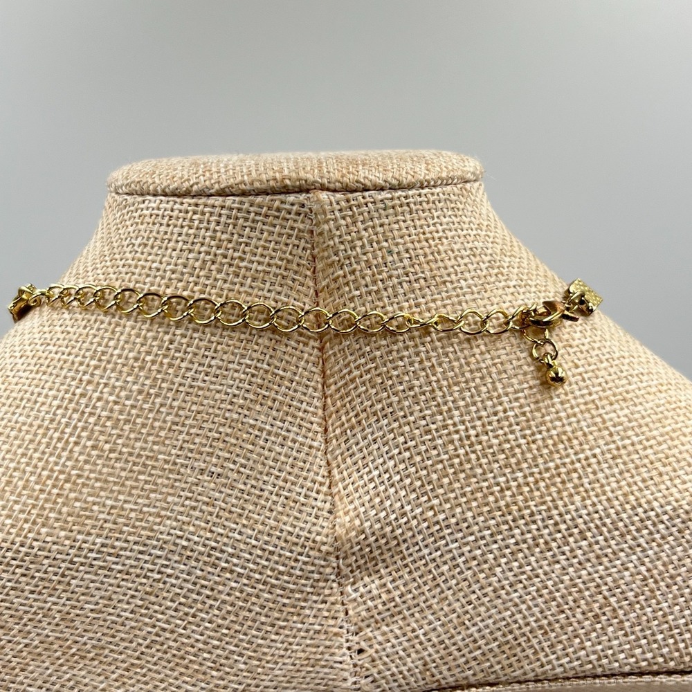 Vintage Boho Brown Faux Leather Choker Necklace Turquoise Stone Gold Tone 80s - Picture 8 of 9